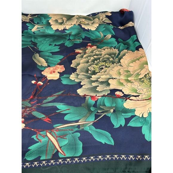 Floral Faux Silk Polyester Scarf Multicolor Floral Spring Shawl Wrap Scarf - Picture 12 of 16